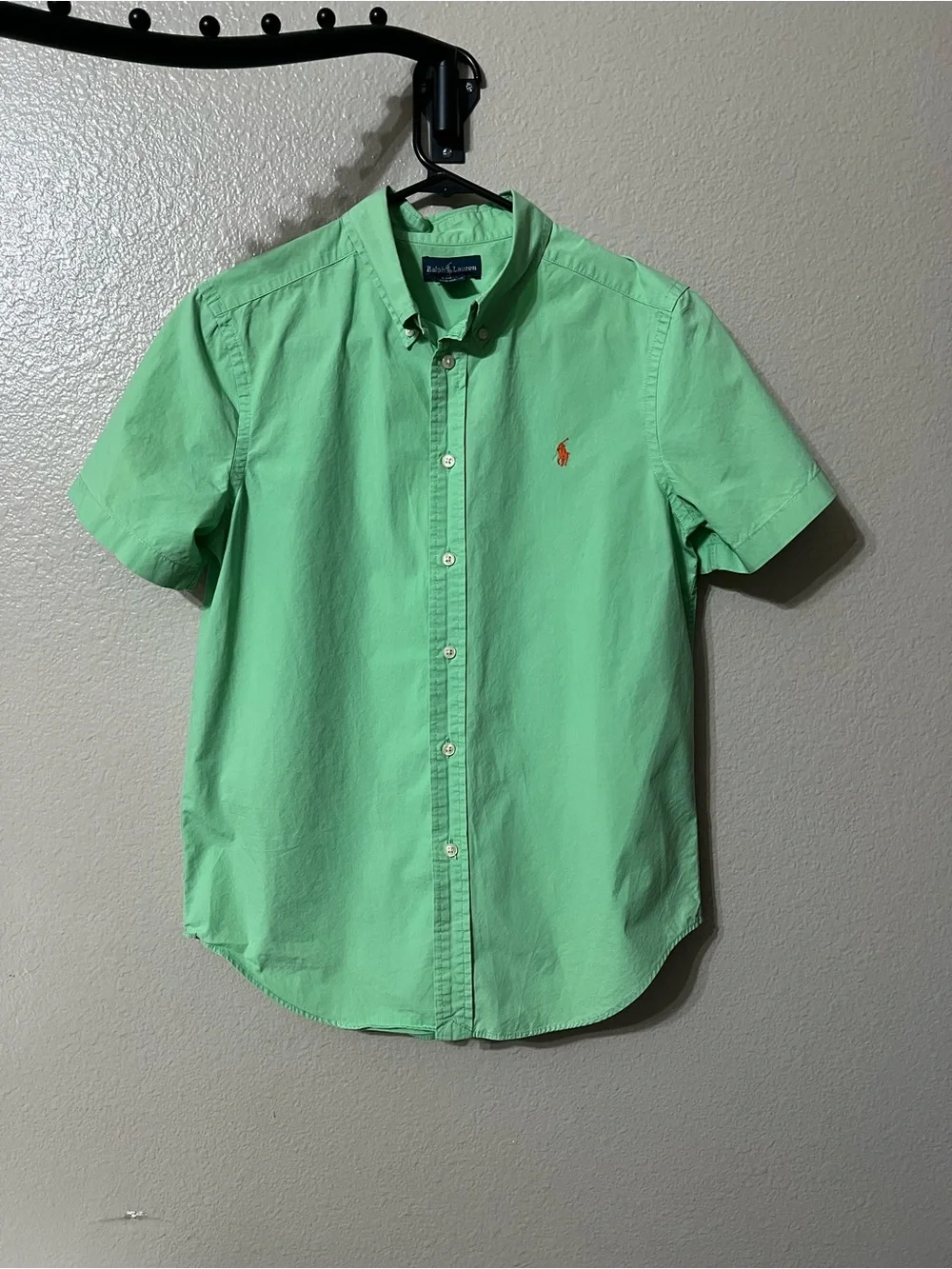 Ralph Lauren youth boys Short-Sleeve Button-Down Shirt - Mint Green 14/16.